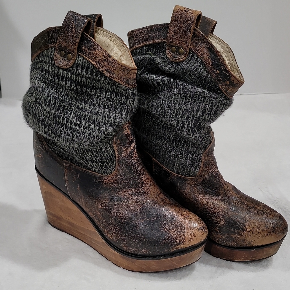 Bed Stu Bruges Boots Bootie Distressed Slouch Leather Wedge Boots size 9B